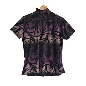 ​Frazier Lawrence Vintage Velvet Burnout Abstract Print High Neck Top Black XL